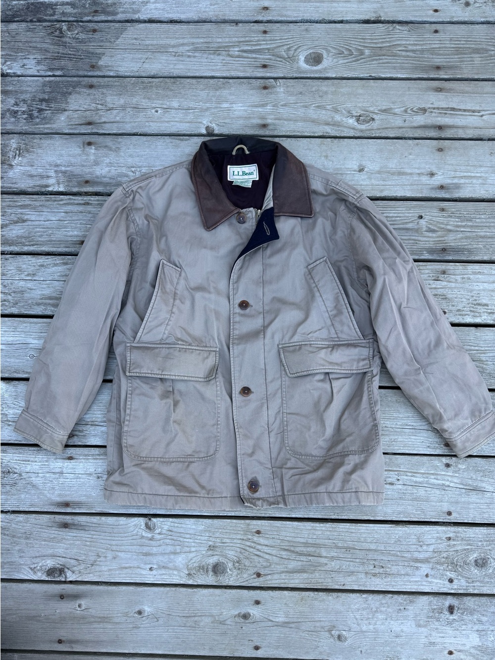 Vintage LL Bean  Field Jacket with  leather Collar